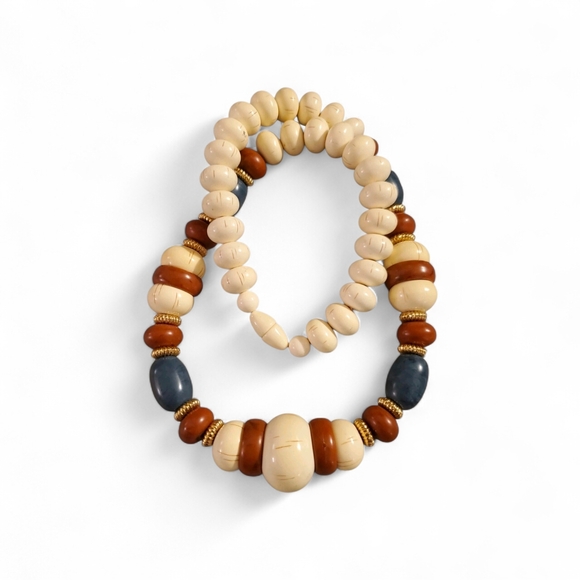 Southwestern Square Silhouette Beaded Chunky Necklace Adobe Blue Bone White - Picture 3 of 3